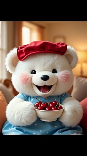 very cute white bear eating cherrys food#animalcartoon #bear #shorts