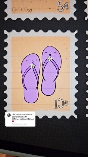 I am working on a sticker sheet! I need one more design for this beach themed stamp sticker sheet. Leave me your ideas and I'll tag one of you for the reveal video. 🏖 #stickers #stationery #procreate #beach #journalingstickers | Jem and Cozy