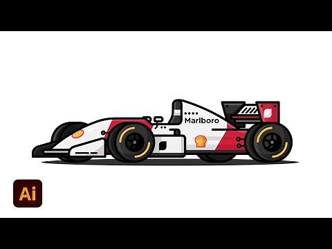 How to draw flat design F1 Car in Adobe Illustrator - Step by Step Tutorial