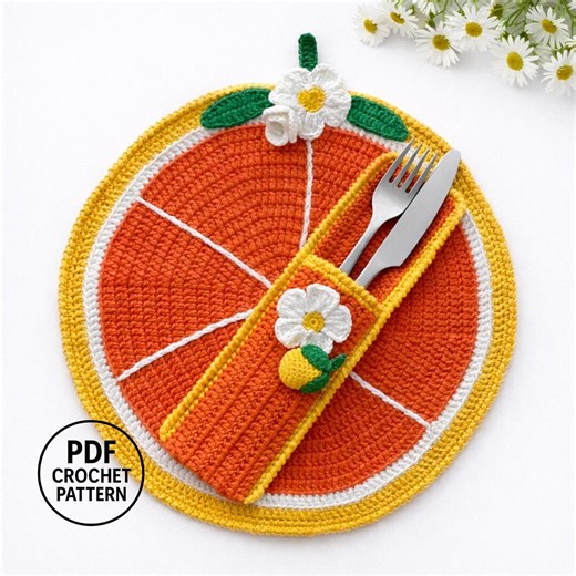 Orange Crochet Placemat. Table Runner Pattern PDF. Citrus Kitchen Decor - Etsy