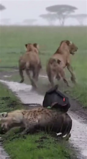 Surreal Scene Of Hyena With Speaker Flipping Lions With Air Shockwave