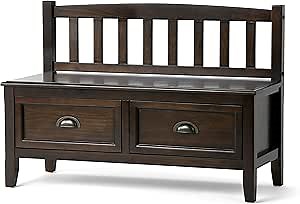 SIMPLIHOME Burlington Entryway Storage Bench - 42 inch Wide Solid Wood Storage Seat with Drawers in Mahogany Brown, Transitional Bench for Entryway or Living Room with Bronze Handles and Tapered Legs