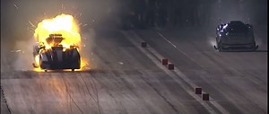 Check Out This Nitromethane Funny Car Engine Exploding Into a Ball of Flames at 245 MPH