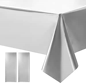 2 pcs Silver Tablecloth Plastic -Stunning Metallic Matte Finish, 40" x 108" White Table Cloth, Perfect for Wedding Christmas Birthday Party Decorations Anniversary Table Supplies