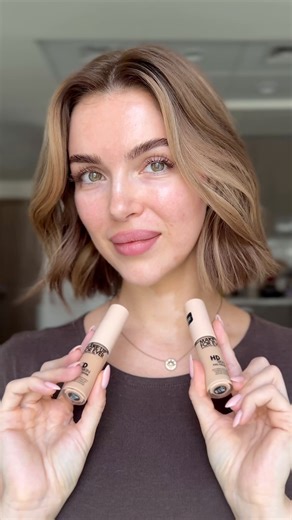 @iamanavolk puts our two complexion essentials side by side: our iconic HD Skin Concealer, a featherlight, buildable formula that smooths, brightens, and corrects with an undetectable, real-skin finish; and our new HD Skin Full Cover Concealer, a hydrating high-coverage formula with a semi-matte finish that blurs, conceals, and lasts up to 36 hours. See the difference in finish and coverage. #MAKEUPFOREVER | MAKE UP FOR EVER