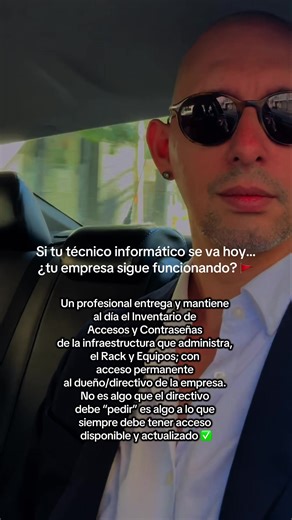 La infraestructura informática es un activo de negocio, no un favor personal. 🚀 La gestión profesional informática incluye inventario, accesos y documentación clara. Documentar accesos, servicios, routers, racks y nube no es opcional. Es parte de una gestión IT seria, profesional y responsable. Documentación accesos = control real. ✅ Ayudo a Directivos a tener control real de su infraestructura para no “Depender” y también ayudo a Colegas IT a profesionalizar su forma de trabajar. 💪💪 #Pymes #