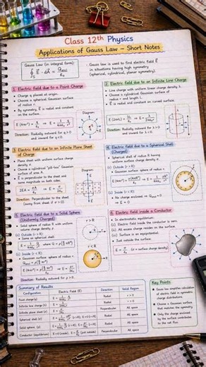 ⚡ Applications of Gauss Law | Class 12 Physics Short Notes 📚💯 Score 100/100 By NOTESMASTER