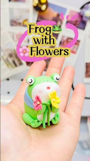 Making a Green Frog Holding Flowers 🐸🌸 | Cute Clay Art DIY#diy #kawaii clay#cute frog clay