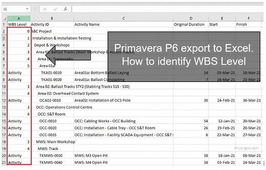Primavera P6 export to Excel. How to identify WBS level for activity