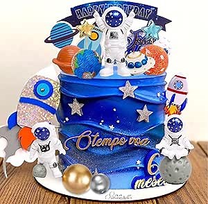 Yisquar Astronaut Figurines Space Cake Toppers 32Pcs Outer Space Birthday Cake Decorations Spaceman Figures Planet Rocket Stars and Satellite Pearl Balls for Space Theme Party Baby Shower