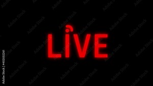 Red Live Stream Sign Indicator with Wave symbol Animation on Black Background