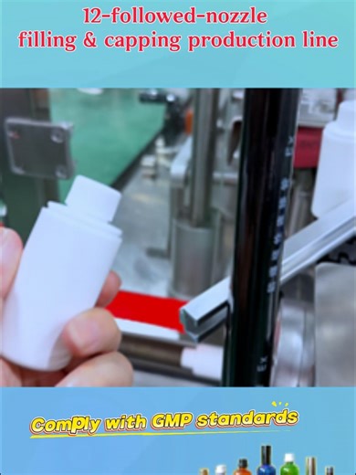 12-Nozzle Automatic Filling & Capping Production Line An all-in-one solution for bottle unscrambling, precision filling, cap placing, and sealing. ✔ 12 filling nozzles for high-speed, high-accuracy output ✔ Automatic bottle sorting & positioning ✔ Integrated cap placing and capping system ✔ Compatible with glass, plastic & custom bottles ✔ Designed for liquids, viscous products, and special materials Built for stability, efficiency, and GMP production standards. Customizable layouts to match you