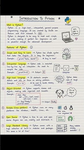 Introduction to Python | Python Hand Written Note| Features of Python Explained‪@PythonGenie‬