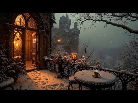 Quiet Snowfall Outside the Gothic Library | Dark Academia Winter Piano for Writing & Calm