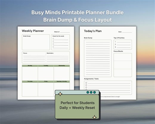 Daily & Weekly Planner Bundle Printable | Busy Minds Focus System | Undated Student Planner PDF - Etsy Australia
