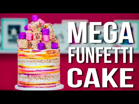 How To Make A MEGA FUNFETTI CAKE! Confetti Vanilla Cake with Sprinkle RICE KRISPIE TREATS!