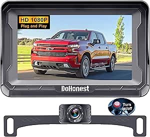 DoHonest Backup Camera and Monitor Kit HD 720P Easy Installation for Car/Suv/Pickup/Truck/Van/RV/Trailer Single Power Rear View System Driving/Reversing Use IP68 Waterproof Night Vision