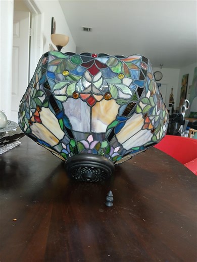 Tiffany Style Lamp Shade Art Glass Leaded Stain Glass FLORAL FOX Face Design Grey Green Blue Colors Artistic Handmade Old Slag Glass - Etsy