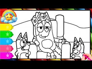 Drawing and Coloring Bluey and Bingo playing with mom princess game 🐶👸👑❤️ Drawings for Kids