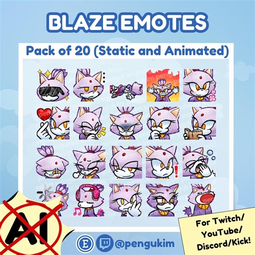 20 Blaze the Cat Static & Animated Emote Pack for Twitch, Youtube, Discord, Facebook, and Kick - Etsy