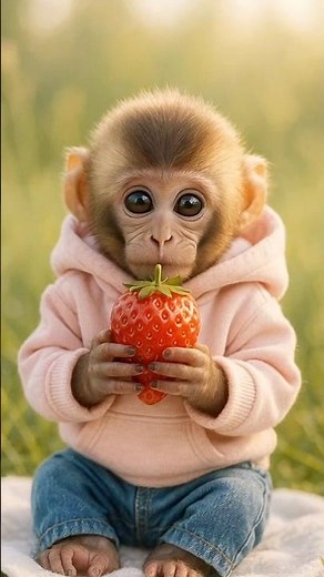 Cute Baby Monkey Eating Strawberry 🍓 | Adorable Animal Video