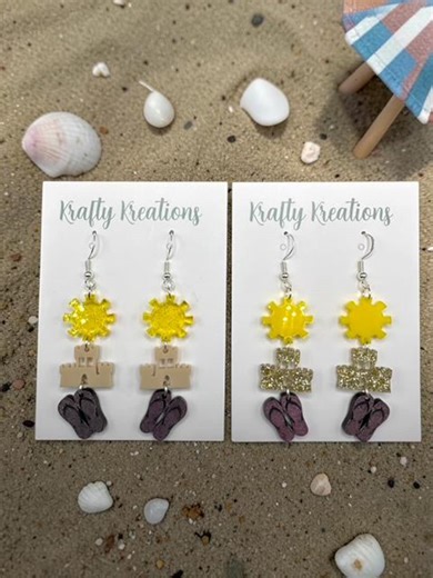 Beach Trio Earring SVG | Sandcastle Sun Flip Flop Designs | Summer Laser Cut File | Download Only - Etsy