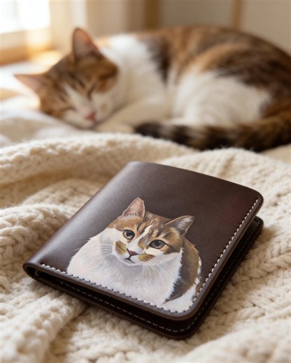 Custom Hand Painted Pet Portrait Leather Wallet, Card Holder Gift for Pet Lovers - Etsy