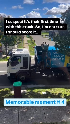 @garbagetruckau on Instagram: "Counting down the top 10 memorable moments before we say goodbye. Memorable moment #4 I suspect it’s their first time with this truck. So, I’m not sure I should score it… Misaligned, falling catch. Bin slip. Solid discharge. Item drop. Charged up shake. Near aligned, relocation. Precarious placement. Lid closed. #garbagetruckau #GTAU #garbagetruck #garbage #truck #au #street #trash #australia"
