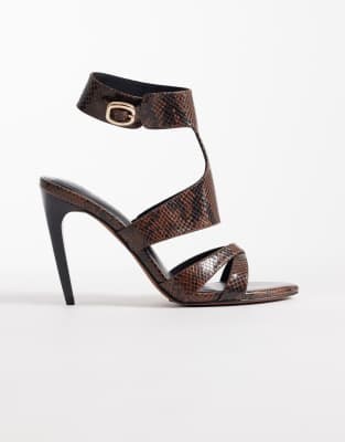 ASOS DESIGN Nation caged high heel sandals in brown snake | ASOS