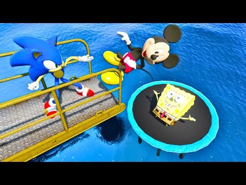 GTA 5 Mickey Mouse, Sonic & SpongeBob Epic Ragdolls Jumps and Fails [Euphoria Physics]