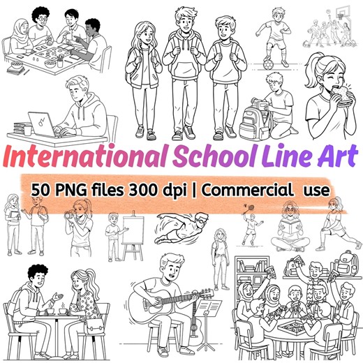 International Secondary School Coloring Book | Teen Student Life Coloring Pages | School Activities & Sports | Easy Line Art Printable - Etsy