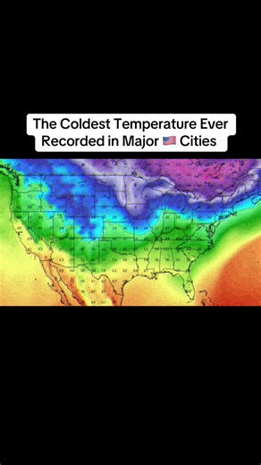 These are the coldest temperatures ever recorded in major U.S. cities: • Chicago, IL — –27°F • Minneapolis, MN — –41°F • New York City, NY — –15°F • Denver, CO — –29°F • Dallas, TX — –2°F • Boston, MA — –18°F • Atlanta, GA — –9°F Which city should I do next? ❄️👇 Miami? Phoenix? Los Angeles? Seattle? #temperature #cold #usa🇺🇸 #coldweather #History