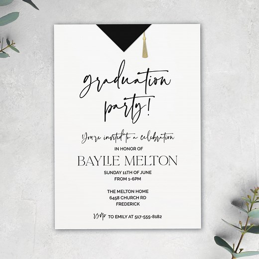 Graduation Party Invitation With Graduation Cap and Tassel, Simple Graduation Open House Invite, Printable or Printed - Etsy