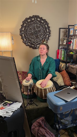 Twas the night before April tour… 👹 No make-up, luteal, recording set-up all over, practice set-up all over, mail everywhere, taxes half done, but thankfully it’s practice time. 😌 I am regularly amazed at how messy and beautiful and deeply horrifying and profoundly good everything can be all at once. Just sitting in it all. See you out there. ❤️‍🔥 In my headphones I’m practicing to @sprigofthat ‘s new tune Three Strikes, which we’re playing this weekenddd 🤩🌱 #tabla #tablasolo #riyaz #female