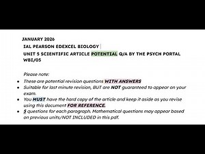 January 2026 Edexcel IAL Biology Unit 5 Scientific Article - potential Q/As - paragraph 1-6 😎