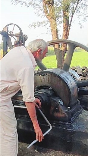 An Old Man Starting Old Diesel Engine # Biggest diesel engine amazing sound # Short video