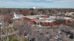 Loveland public library drone shot located in the municipal campus loveland colorado.