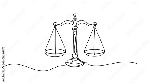 Self drawing line animation scales of justice courtroom continuous one single line drawn concept video, Self drawing line animation scales of justice courtroom continuous one single line drawn, Symbol