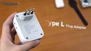 Italy Travel Plug Adapter 2 Pack, TESSAN Italy Power Adaptor with 4 Outlets 3 USB Charger (1 USB C Port), Type L Adapter for US to Chile Libya Syria Tunisia Uruguay