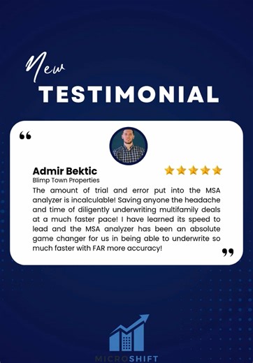 Real feedback from real users! One of our amazing customers shares how the MSA Analyzer has transformed their underwriting process—saving time and boosting confidence in analyzing multifamily deals. 🏢 We’re thrilled to see how the MSA Analyzer is helping investors achieve their goals! 👉 Ready to simplify your underwriting? Visit www.msanalytica.com to learn more. #MSAAnalyzer #MultifamilyInvesting #UnderwritingSimplified #CustomerTestimonial #Realestste #Multifamily