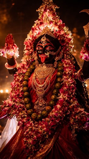 𝚂𝙿𝙸𝚁𝙸𝚃𝚄𝙰𝙻 𝙶𝚄𝙸𝙳𝙰𝙽𝙲𝙴 on Instagram: "Maa Kali’s actual form is not just a physical appearance it’s a symbolic, cosmic form meant to express deep spiritual truths. Here’s a clear, traditional breakdown 👇 🖤 How Maa Kali Is Described in Scriptures 1. Complexion • Deep black or dark blue • Represents infinite space (Kala) and the void beyond time • Black absorbs everything → symbol of ultimate reality 2. Face & Expression • Fierce, intense eyes fully awake consciousness • Tongue exte