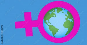 Composition of text girls power, over globe in female symbol