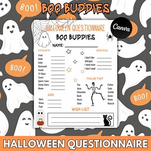 Boo Basket Questionnaire, Halloween Boo Buddy Gift Exchange, Printable You’ve Been Booed Form, Questionnaire for Spooky Fun With Friends - Etsy