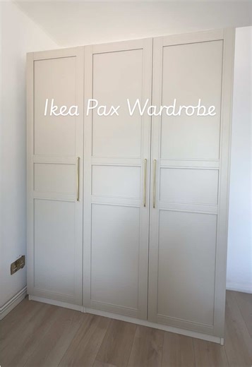 Obsessed with my new Ikea pax wardrobe! I chose the light beige with gold handles 🤎✨ #ikeapax #ikea #wardrobe #bedroom #homedecor