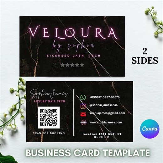 QR Code Business Card Template | Editable Canva Digital Contact Card (lash Tech, Beauty) - Etsy