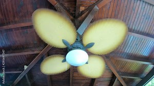 ceiling fan is spinning moving bottom view, spins to circulate the air