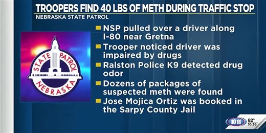Troopers find 40 pounds of meth during I-80 traffic stop
