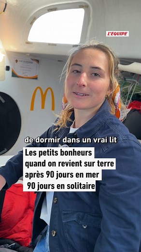 Un lit avec une couette, une douche chaude, un vrai repas : Violette Dorange savoure ces petits plaisirs à terre après 3 mois en mer lors du Vendée Globe. #vendéeglobe2024 | L'EQUIPE