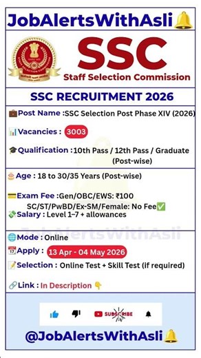 🚨SSC Phase 14 Recruitment 2026 🔥 3003 Posts | 10th/12th/Graduate Jobs | Last Date 4 May #Ep330