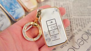 Key Fob Cover for Lexus ES LS UX LC GS NX RX GX RC, Fashion Key Shell with Diamond Gold Keychain (White)